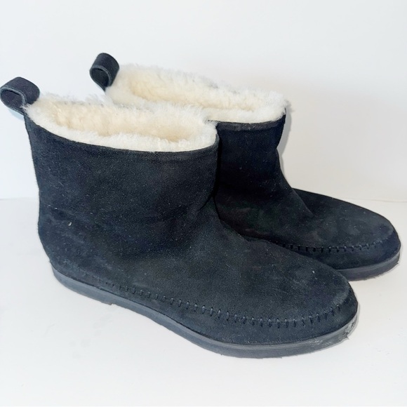 Jenni Kayne Suede Moc Shearling Lined Slip On Ankle Snow Boots Black Women’s 40 - Picture 2 of 10